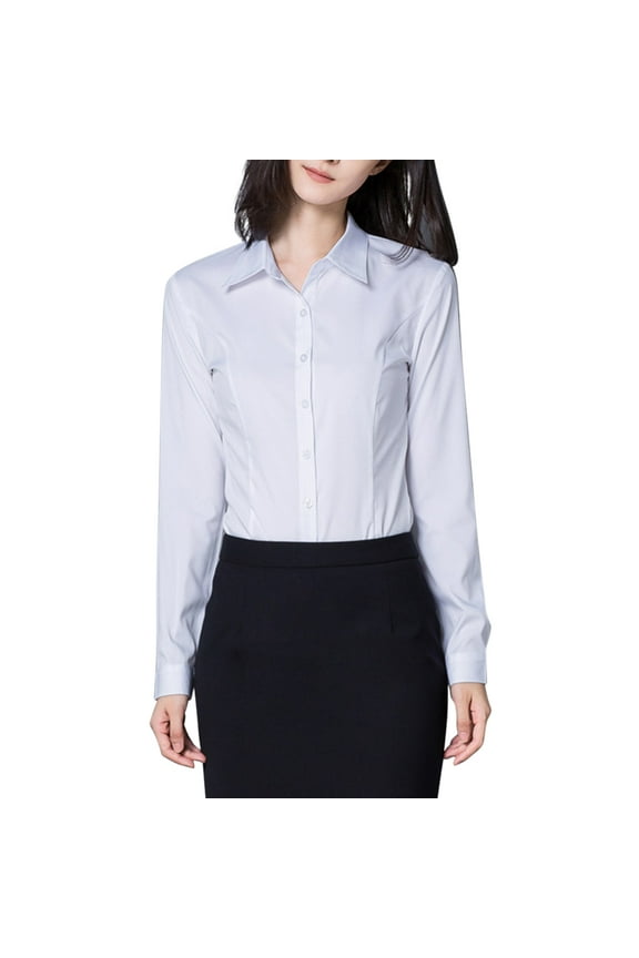 Women's Basic Long Sleeve Slim Fit Button Down Shirt Office Ladies Blouses