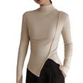 thumbnail image 1 of Women's Basic Long Sleeve T-Shirt High Neck Casual Solid Blouse Slim Fitted Layering Workout Top Comfortable Stylish Tee, 1 of 3