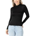 thumbnail image 1 of Women's Basic Mock Neck Slim Fitted Long Sleeve Pullovers Tee Tops, 1 of 5