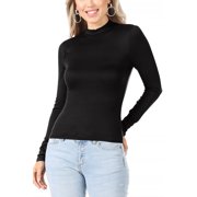 Women's Basic Mock Neck Slim Fitted Long Sleeve Pullovers Tee Tops