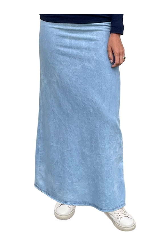 Women's Basic Modest Ankle Length Long Lightweight Denim Straight Skirt