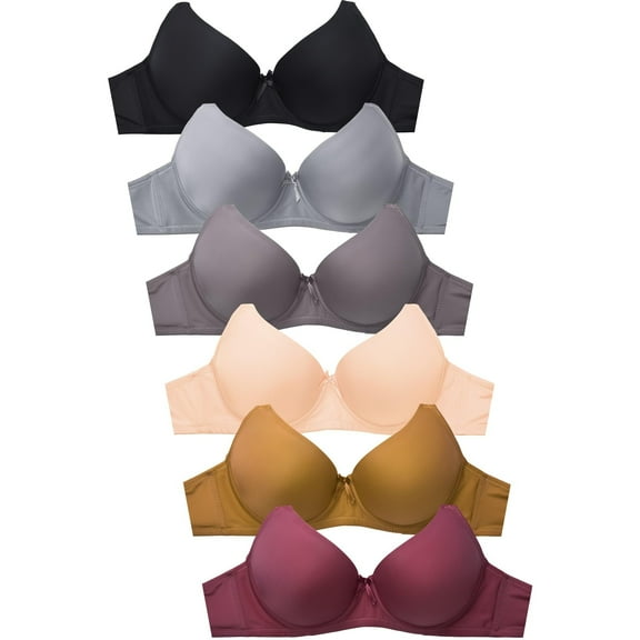 Women's Basic Plain Bras, Pack of 6 - 4129P8, 36B
