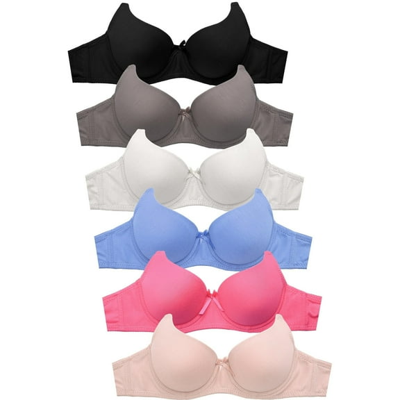 Women's Basic Plain Bras, Pack of 6 - 4307P6, 34C