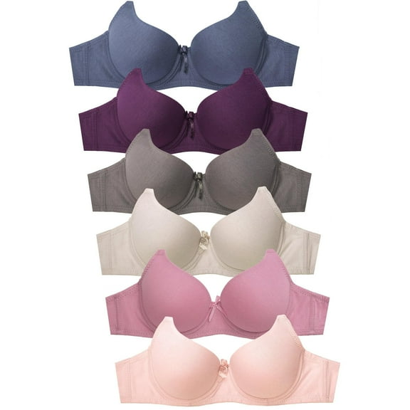 Women's Basic Plain Bras, Pack of 6 - 4337P8, 34C