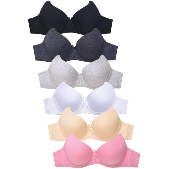 Women's Basic Plain Bras, Pack of 6 - 4450P, 32A