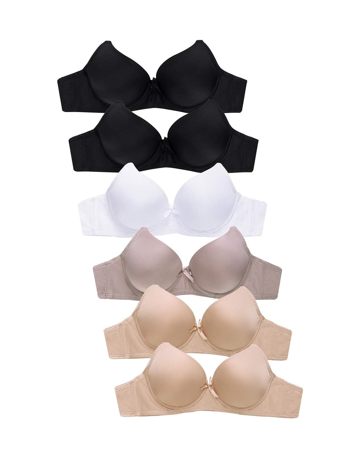 Women's Basic Plain Bras, Pack of 6 - Lydia, 36B