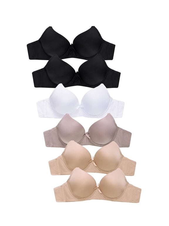 Women's Basic Plain Bras, Pack of 6 - Lydia, 36B