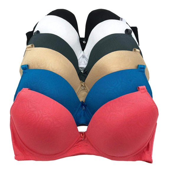 Women's Basic Plain Bras Packs of 6 - Various Styles 36D, 164 3 Hooks