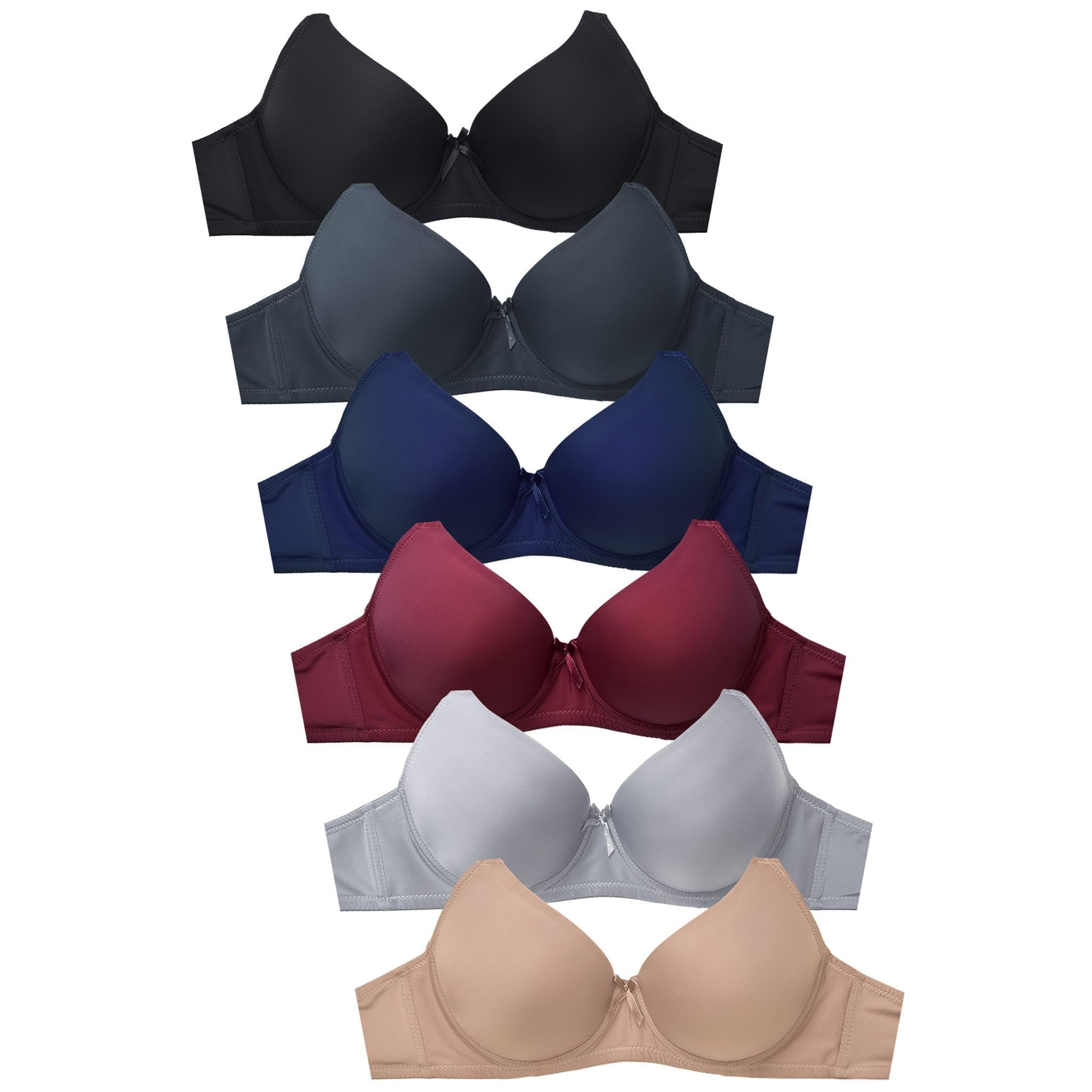 Women's Basic Plain Bras Petite to Plus Size, Pack of 6 4129P9, 32B