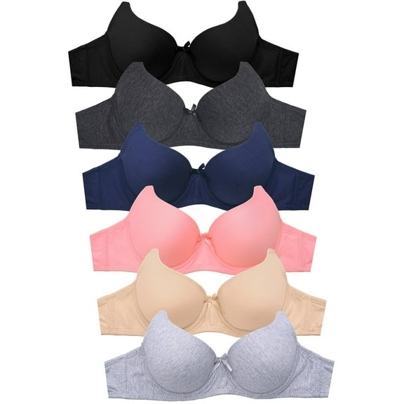 Women's Basic Plain Bras Petite to Plus Size, Pack of 6 4271P5, 36B