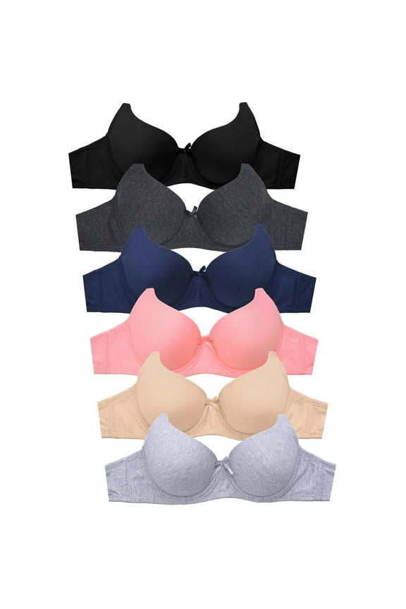 Women's Basic Plain Bras Petite to Plus Size, Pack of 6 4271P5, 36B