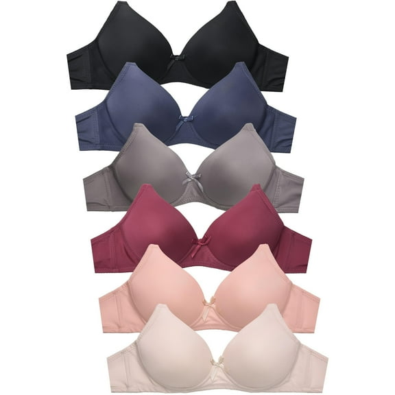Women's Basic Plain Bras Petite to Plus Size, Pack of 6 4400PN1, 36A