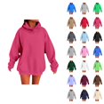 thumbnail image 1 of Women's Basic Plain Hoodie Fall Winter Long Sleeve Drop Shoulder Casual Hooded Sweatshirt with Pockets Pullover Tops, 1 of 1