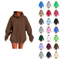 thumbnail image 1 of Women's Basic Plain Hoodie Fall Winter Long Sleeve Drop Shoulder Casual Hooded Sweatshirt with Pockets Pullover Tops, 1 of 1