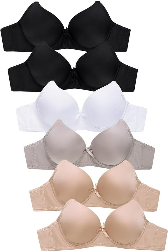 Women's Basic Plain Lace Bras Petite to Plus Size Pack of 6- Various Styles 4150P4, 32B