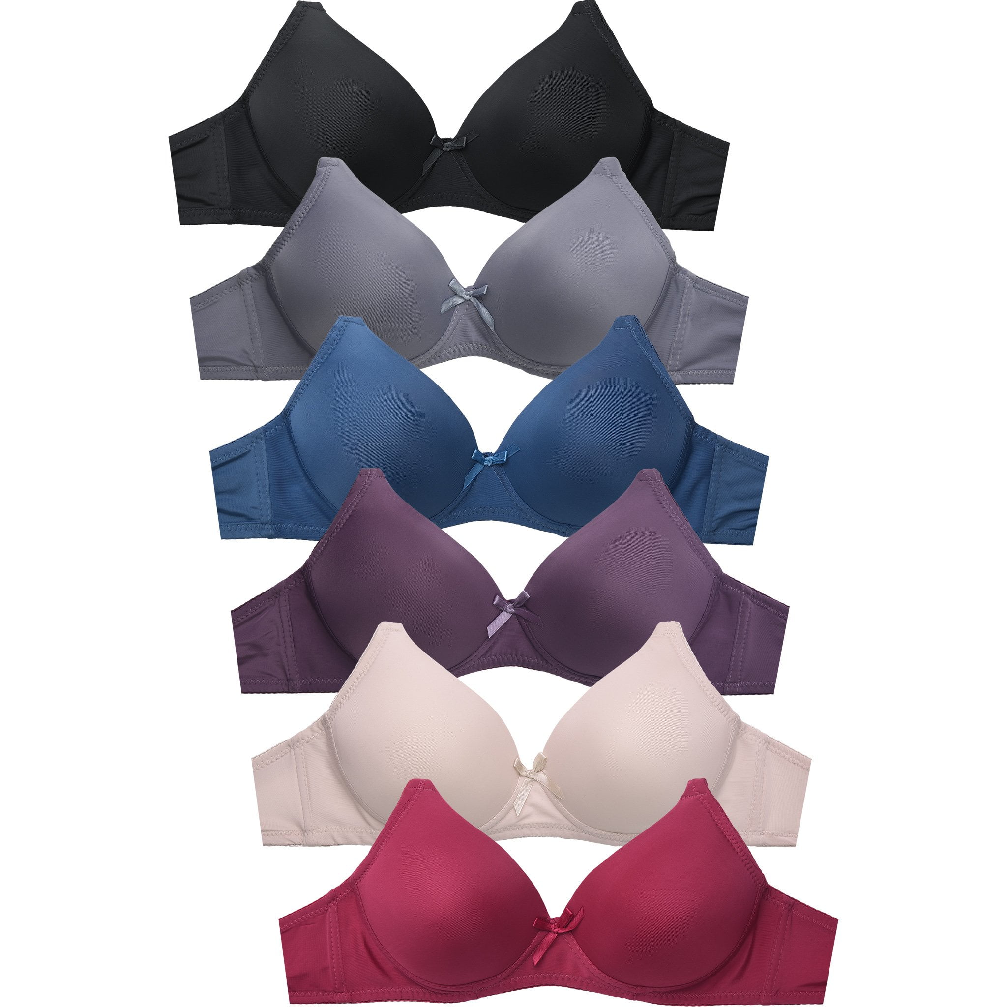 Women's Basic Plain Lace Bras Petite to Plus Size Pack of 6- Various Styles  4400PN2 NO Wire, 38C 