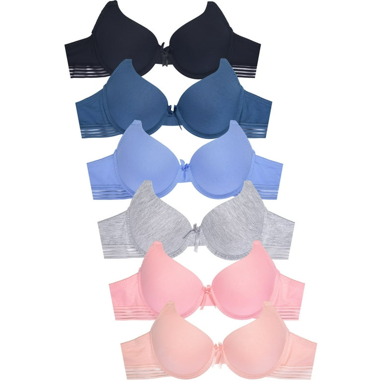 Women's Basic Plain Lace Bras Petite to Plus Size Pack of 6- Various Styles  4406P, 38B