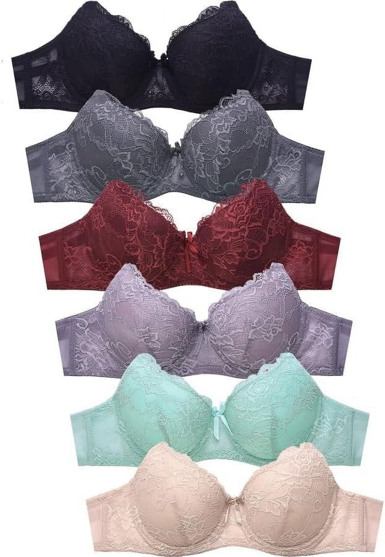 Women's Basic Plain Lace Bras Petite to Plus Size Pack of 6- Various Styles  