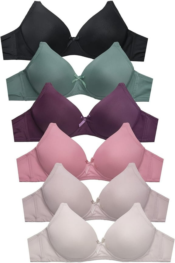 Women's Basic Plain Lace Bras Petite to Plus Size Pack of 6- Various Styles 4510 NoWire, 36B