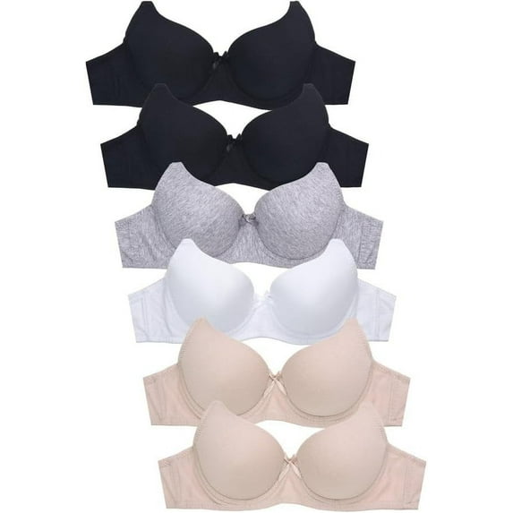 Women's Basic Plain Lace Bras Petite to Plus Size Pack of 6- Various Styles 4560P, 34C