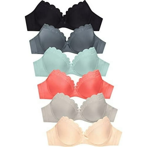 Women's Basic Plain Lace Bras Petite to Plus Size Pack of 6- Various Styles