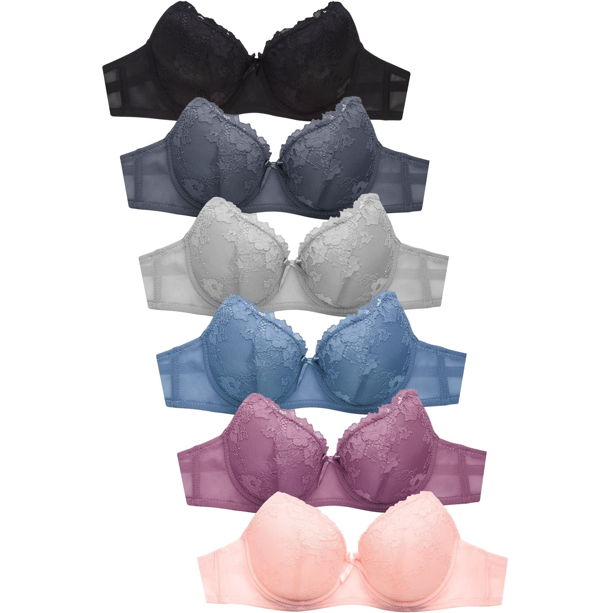Women's Basic Plain Lace Bras Petite to Plus Size Pack of 6- Various ...