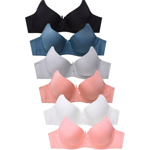 Women's Basic Plain Lace Bras Petite to Plus Size Pack of 6- Various Styles