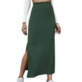 thumbnail image 1 of Women's Basic Plain Stretchy Ribbed Split Full Length Skirt Elastic High Waist Slim Fit Maxi Skirts, 1 of 7