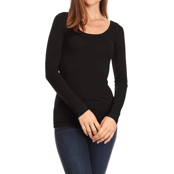 Women's Basic Pull on Casual Long T-Shirt Top Black L