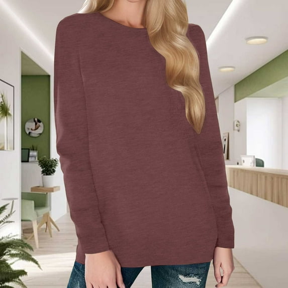Women's Basic Round Neck Fashion T Shirt Long Sleeve Shirt Loose Autumn Top Casual Shirts for Women Summer Womens Athletic Tee Womens Short Sleeve Shirts Plain Women Tops Summer Large Graphic T Shirts