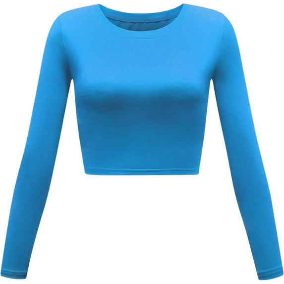 Women's Basic Round Neck Long Sleeve Crop Top