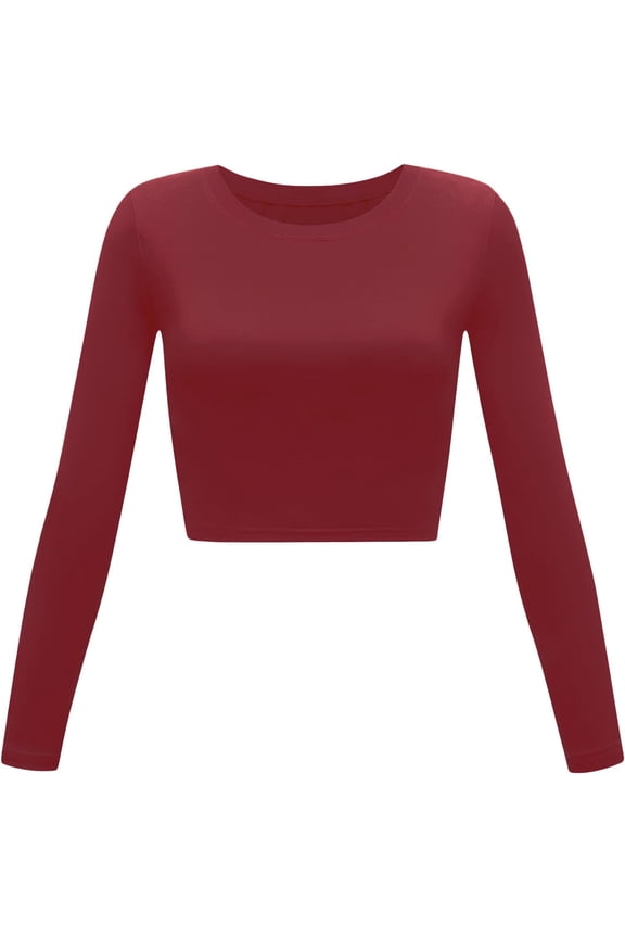 Women's Basic Round Neck Long Sleeve Crop Top