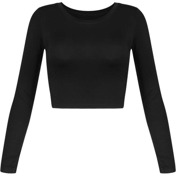 Women's Basic Round Neck Long Sleeve Crop Top