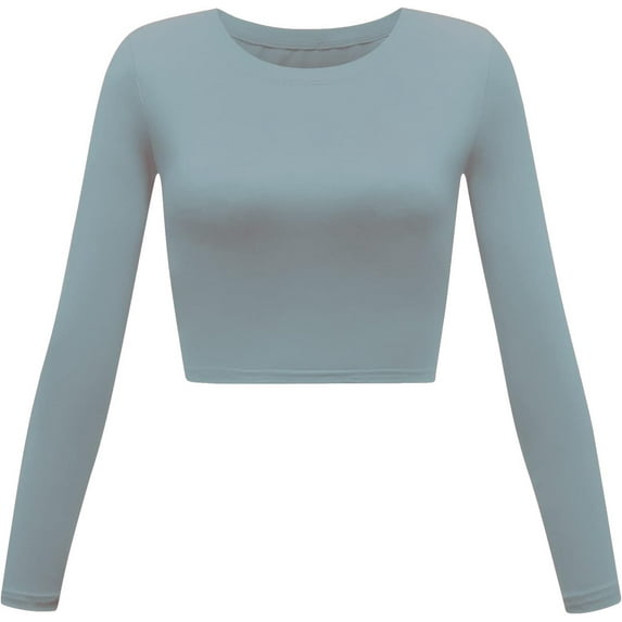 Women's Basic Round Neck Long Sleeve Crop Top