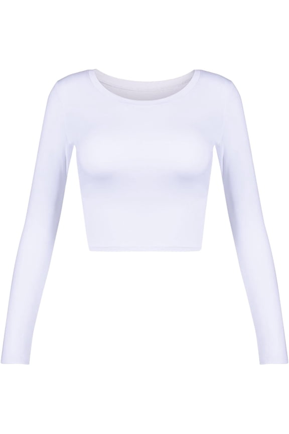Women's Basic Round Neck Long Sleeve Crop Top