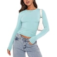 thumbnail image 1 of Women's Basic Round Neck Slim Fitted Long Sleeve Pullovers Tee Tops, 1 of 7