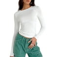thumbnail image 1 of Women's Basic Round Neck Slim Fitted Long Sleeve Pullovers Tee Tops, 1 of 9