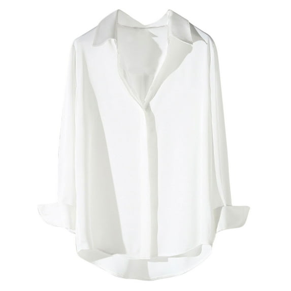 Women's Basic Satin Blouse Long Sleeve Lapel Button Down Shirts Solid Color Simple Blouse Tops