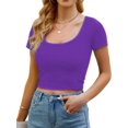 thumbnail image 1 of Women's Basic Scoop Neck Crop Tops Short Sleeve Tops, 1 of 5