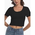 thumbnail image 1 of Women's Basic Scoop Neck Crop Tops Short Sleeve Tops, 1 of 4