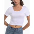thumbnail image 1 of Women's Basic Scoop Neck Crop Tops Short Sleeve Tops, 1 of 4