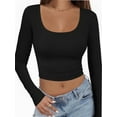 thumbnail image 1 of Women's Basic Sexy Square Neck Long Sleeve Going Out T Shirt Crop Top, 1 of 4