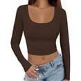 thumbnail image 1 of Women's Basic Sexy Square Neck Long Sleeve Going Out T Shirt Crop Top, 1 of 4