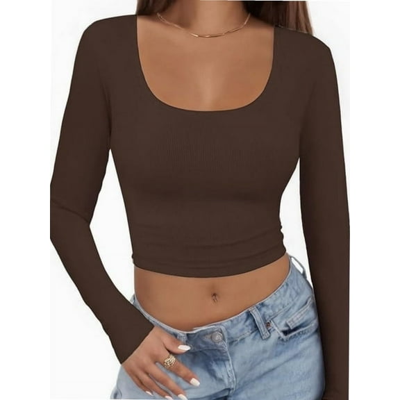 Women's Basic Sexy Square Neck Long Sleeve Going Out T Shirt Crop Top