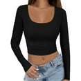 thumbnail image 1 of Women's Basic Sexy Square Neck Long Sleeve Going Out T Shirt Crop Top, 1 of 4