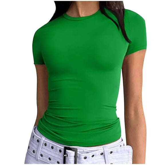 Women's Basic Shirts 2025 Summer Fashion Casual Tops Short Sleeve Cute Tees Cute Workout Clothes Tunic Blouses (L, Green 01)