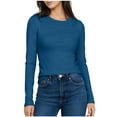 thumbnail image 1 of Women's Basic Shirts Long Sleeve Crew Neck Casual Comfy Solid Color Blouse Slim Fit Tops Soft Base Layer Clothes (M, Sky Blue), 1 of 5