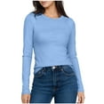 thumbnail image 1 of Women's Basic Shirts Long Sleeve Crew Neck Casual Comfy Solid Color Blouse Slim Fit Tops Soft Base Layer Clothes (S, Light Blue2), 1 of 5