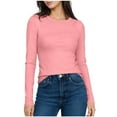 thumbnail image 1 of Women's Basic Shirts Long Sleeve Crew Neck Casual Comfy Solid Color Blouse Slim Fit Tops Soft Base Layer Clothes (XL, Pink), 1 of 5