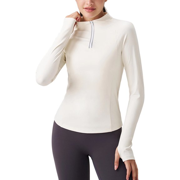 Women's Basic Shirts Quarter Zip UP Long Sleeve Turtleneck Solid Color Tunic Tops Casual Lightweight Blouses Fall Fashion Outfits Clothes